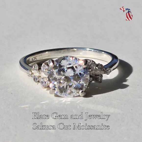 2 Carat Sakura Cut GRA Certified Moissanite in 925 Sterling Silver with CZ